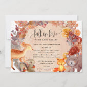 恋に落ちる森の動物たち、素朴なベビーシャワー 招待状 (正面)