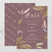 恋に落ちる水彩の葉のウェディング 招待状 (正面/裏面)