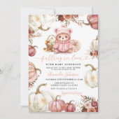 恋に落ちる秋のカボチャクマ赤ちゃんシャワー 招待状 (正面)