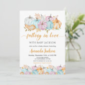 恋に落ちる秋のカボチャ赤ちゃんシャワー 招待状 (スタンド正面)