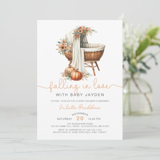 恋に落ちる秋のフローラベビーシャワー 招待状 (スタンド正面)