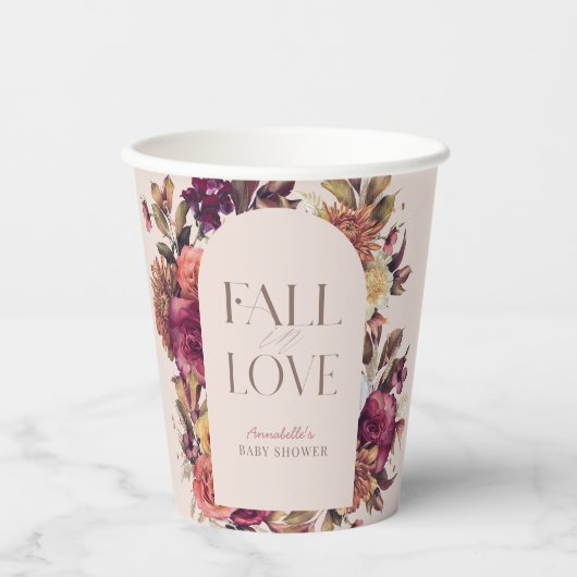 恋に落ちる秋のリース アーチ ピンク ブライダルシャワー 紙コップ (正面)