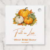 恋に落ちる秋の牧歌的なパンプキン ブライダルシャワー フェイバータグ (裏面)