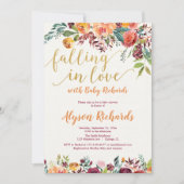恋に落ちる秋の花の素朴なベビーシャワー 招待状 (正面)