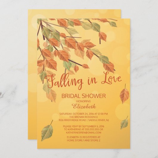 恋に落ちる秋の葉　ブライダルシャワーの招待状 招待状 (正面/裏面)