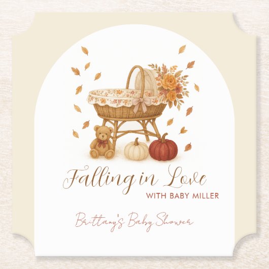 恋に落ちる秋の赤ちゃんシャワー ペーパーコースター (正面)