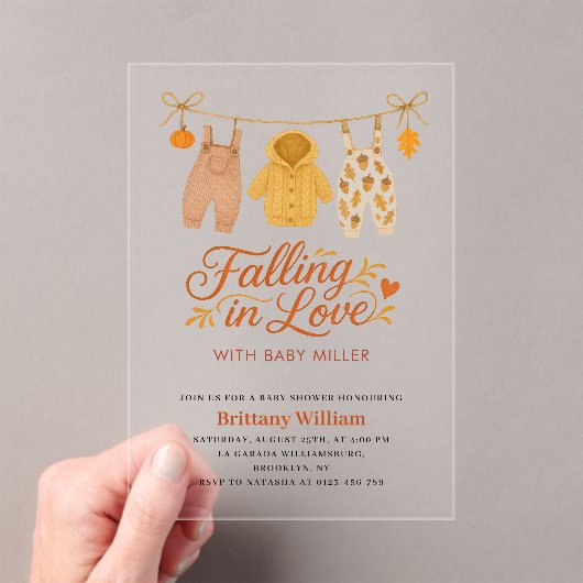 恋に落ちる秋の赤ちゃん服ベビーシャワー アクリル招待状 (インサイチュ (ポータブル))