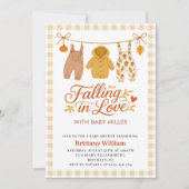 恋に落ちる秋の赤ちゃん服ベビーシャワー 招待状 (正面)