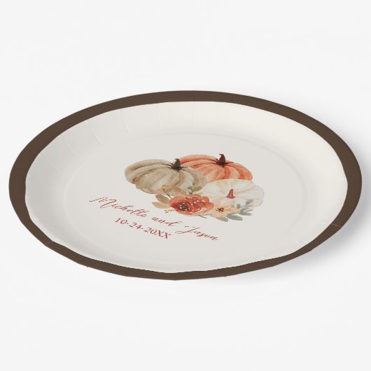 恋に落ちる秋エレガントのカボチャの花 ペーパープレート (アングル)