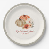 恋に落ちる秋エレガントのカボチャの花 ペーパープレート (正面)