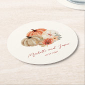 恋に落ちる秋エレガントのカボチャの花 ラウンドペーパーコースター (アングル)