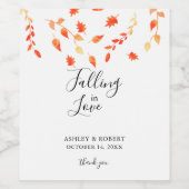 恋に落ちる秋結婚のブライダルの葉 ワインラベル (シングルラベル)