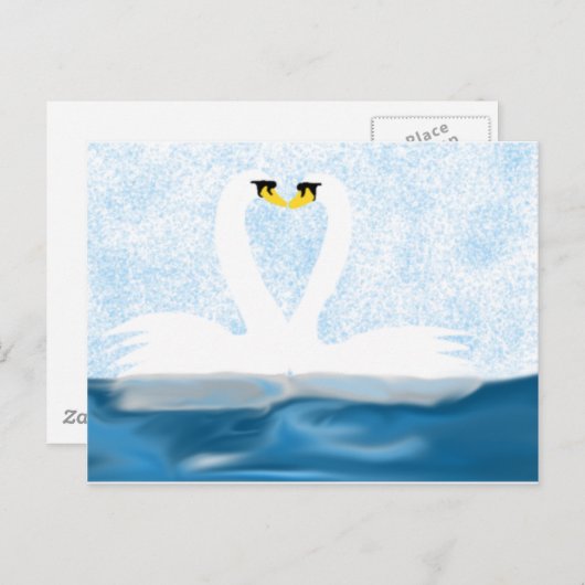 恋に落ちる繊細な白鳥(ハート形)アートギフト ポストカード (正面/裏面)