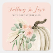 恋に落ちる赤ちゃんシャワーカボチャフローラピンク スクエアシール (正面)