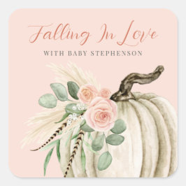 恋に落ちる赤ちゃんシャワーカボチャフローラピンク スクエアシール