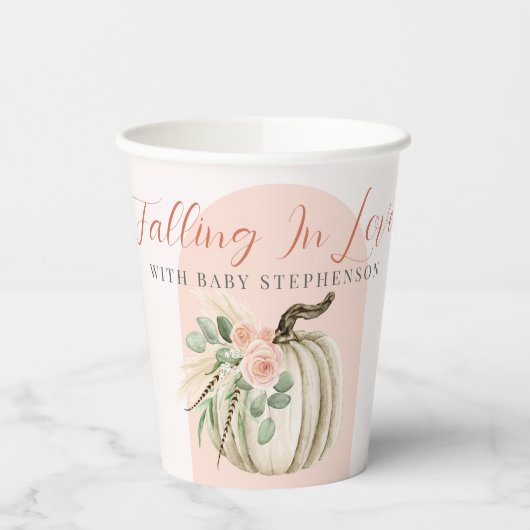 恋に落ちる赤ちゃんシャワーピンクのアーチカボチャ 紙コップ (左)