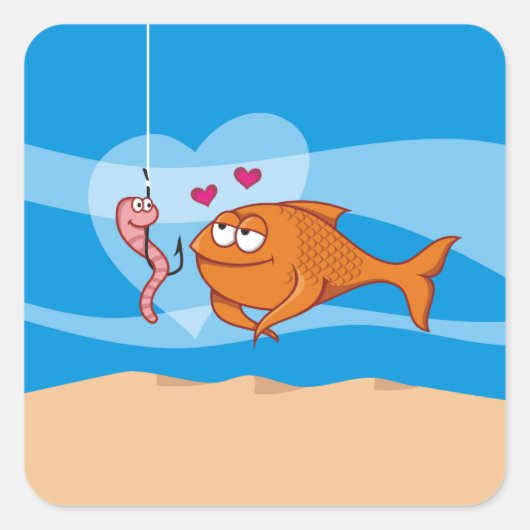 恋に落ちる魚と餌 スクエアシール (正面)