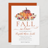 恋に落ちる ハート フラワーパンプキン ブライダルシャワー 招待状 (正面/裏面)