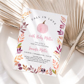 恋に落ちる ピンクのパンプキンと葉のベイビーシャワー 招待状