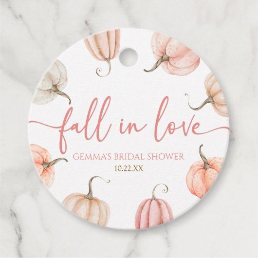 恋に落ちる ピンクのパンプキン ブライダルシャワー フェイバータグ (正面)