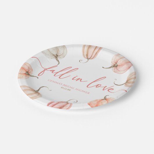 恋に落ちる ピンクのパンプキン ブライダルシャワー ペーパープレート (アングル)