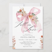 恋に落ちる ピンクのリボン 花のベイビーシャワー 招待状 (正面)