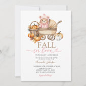 恋に落ちる ピンクの女の子 ギンガムベア 赤ちゃんのお披露目 招待状 (正面)