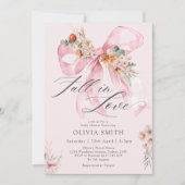 恋に落ちる ピンクの蝶結び 花のベイビーシャワー 招待状 (正面)