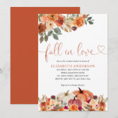 恋に落ちる フローラル オレンジ色の かぼちゃの ブライダル シャワー 招待状 (正面/裏面)