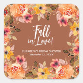 恋に落ちる フローラル ブライダル シャワー テラコッタ スクエアシール (正面)