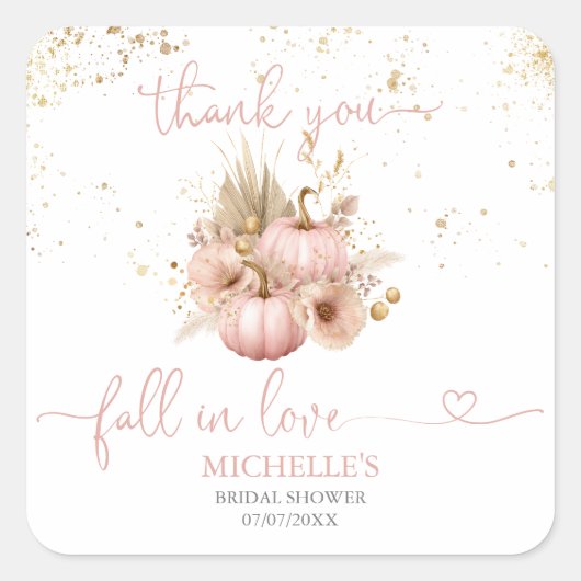 恋に落ちる ブライダルシャワーのお礼 かぼちゃ スクエアシール (正面)