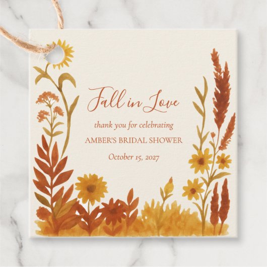 「恋に落ちる」 ブライダルシャワー 水彩花イラスト フェイバータグ (正面)