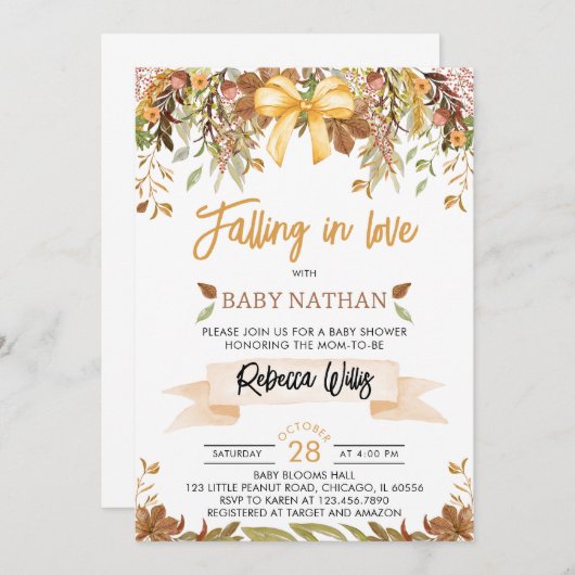 恋に落ちる ベビーシャワーの招待状 招待状 (正面/裏面)