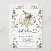 恋に落ちる ホワイトパンプキン グリーン カップルシャワー 招待状 (正面)