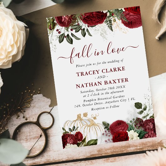 「恋に落ちる」ボタニカル フローラル パンプキン ウェディング 招待状