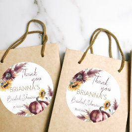 恋に落ちる ボヘミアンのパンプキンとひまわりのブライダルシャワー ラウンドシール