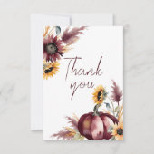 恋に落ちる ボーホー ハロウィン カボチャ ヒマワリのブライダルシャワー サンキューカード (正面)