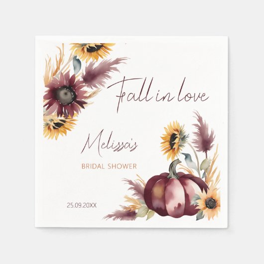 恋に落ちる ボーホー ハロウィン パンプキン ヒマワリ ブライダルシャワー スタンダードカクテルナプキン (正面)