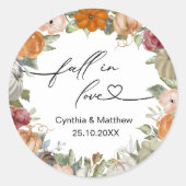 恋に落ちる ラスティック オータム フローラルとパンプキン ラウンドシール (正面)