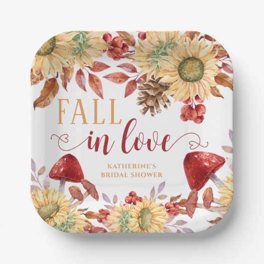 恋に落ちる ラスティック フラワーズ オータム ブライダル シャワー ペーパープレート (正面)