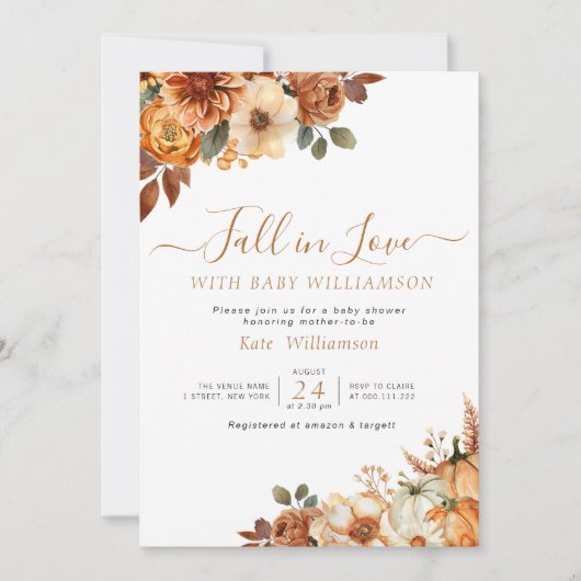 恋に落ちる ラスティック フラワーベイビーシャワーの招待状 招待状 (正面)