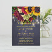 恋に落ちる ルスティック シックな花のネイビー婚約 招待状 (スタンド正面)