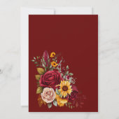 恋に落ちる ワインレッドのバラ ヒマワリ ウェディング 招待状 (裏面)