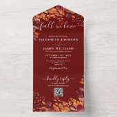 恋に落ちる ワインレッド フラワー QRコード ウェディング オールインワン招待状 (内側)