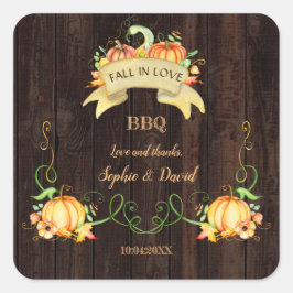 恋に落ちる 水彩のカボチャ 古い納屋のBBQ スクエアシール