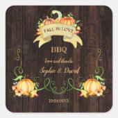 恋に落ちる 水彩のカボチャ 古い納屋のBBQ スクエアシール (正面)