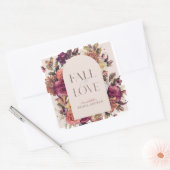 恋に落ちる 秋のリース アーチ ピンク ブライダルシャワー スクエアシール (封筒)