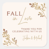 恋に落ちる 秋の紅葉 ニュートラル ウェディング シャワー スクエアシール (正面)