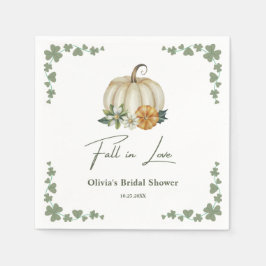 恋に落ちる 秋の緑とカボチャのウェディングシャワーパーティー スタンダードカクテルナプキン