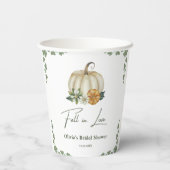 恋に落ちる 秋の緑 あぜ道のトーンのパンプキン ブライダルシャワー 紙コップ (裏面)